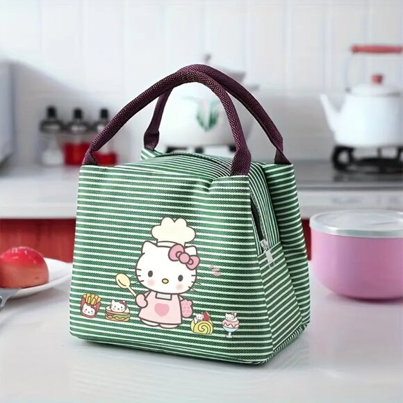 Sanrio Handbags - 1pc Sanrio Hello Kitty Green or Blue Striped Insulated Lunch Bag - NEW